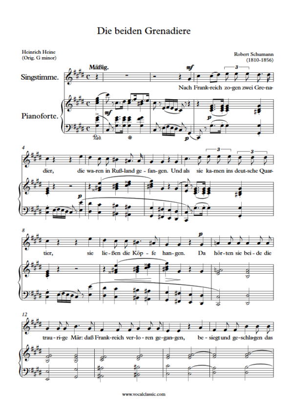 R. Schumann : Die beiden Grenadiere (C sharp minor Key) PDF Sheet music