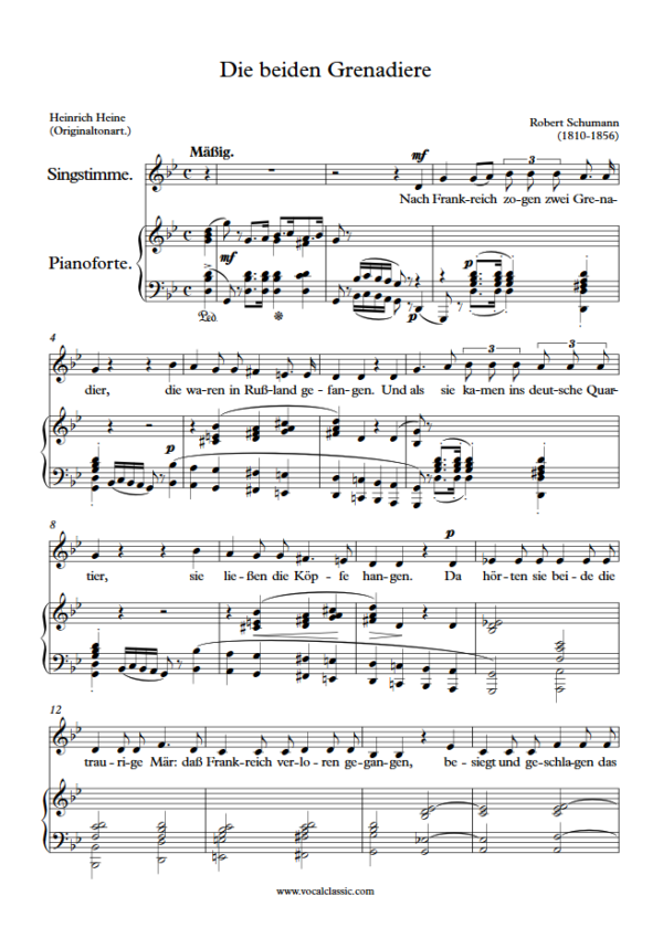 R. Schumann : Die beiden Grenadiere (G minor Key, Original) PDF Sheet music