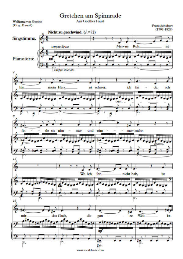 F. Schubert : Gretchen am Spinnrade (A minor Key) PDF Sheet music