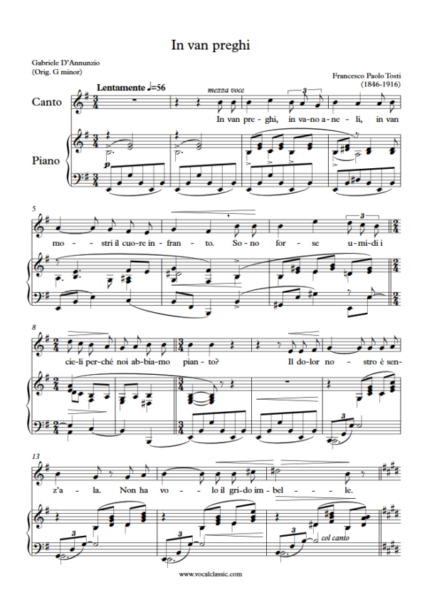 F. P. Tosti : In van preghi (E minor Key) PDF Sheet music