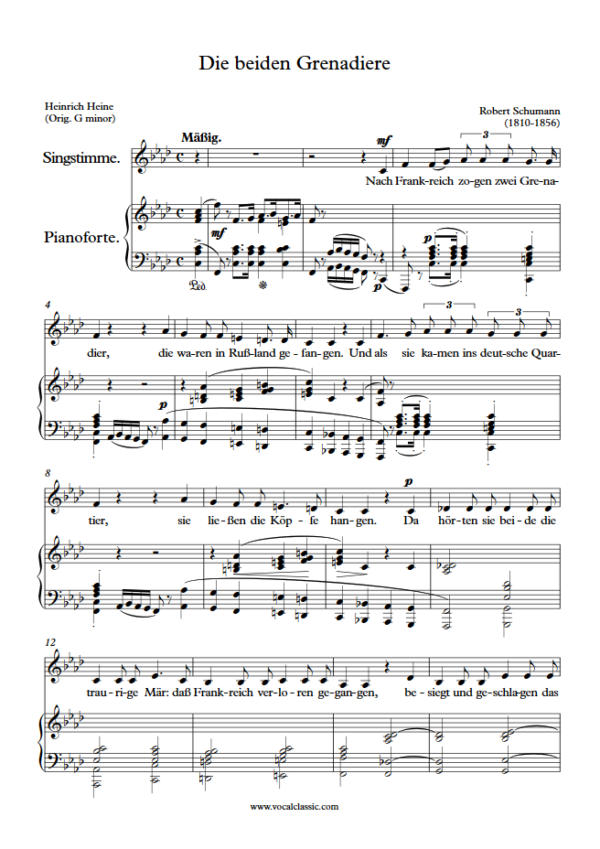 R. Schumann : Die beiden Grenadiere (F minor Key) PDF Sheet music