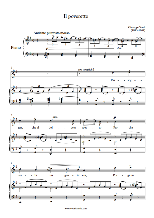 G. Verdi : Il poveretto (G Key) PDF Sheet music