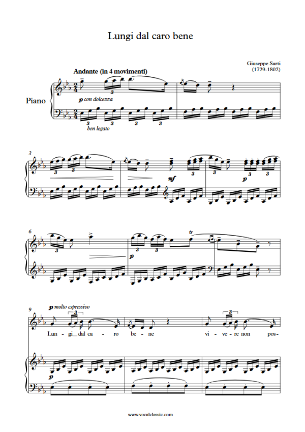 G. Sarti : Lungi dal caro bene (Eb Key) PDF Sheet music