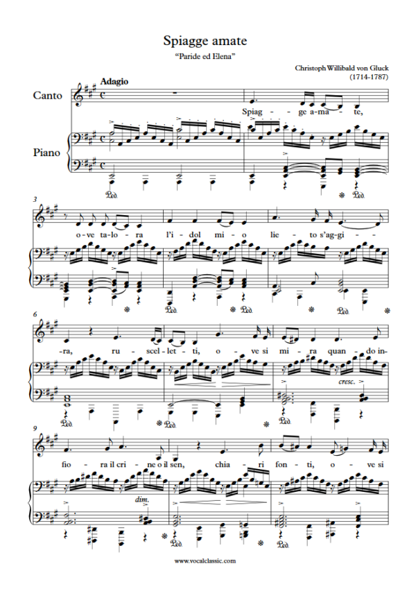 C. Gluck : Spiagge amate (A Key) PDF Sheet music