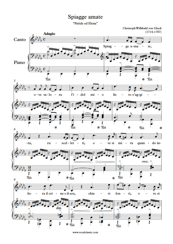 C. Gluck : Spiagge amate (Db Key) PDF Sheet music