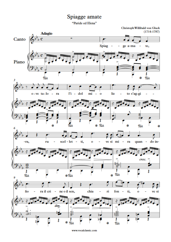 C. Gluck : Spiagge amate (Eb Key, Original) PDF Sheet music