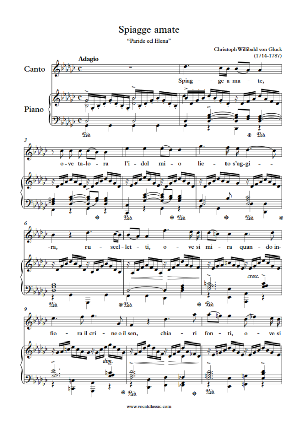 C. Gluck : Spiagge amate (Gb Key) PDF Sheet music