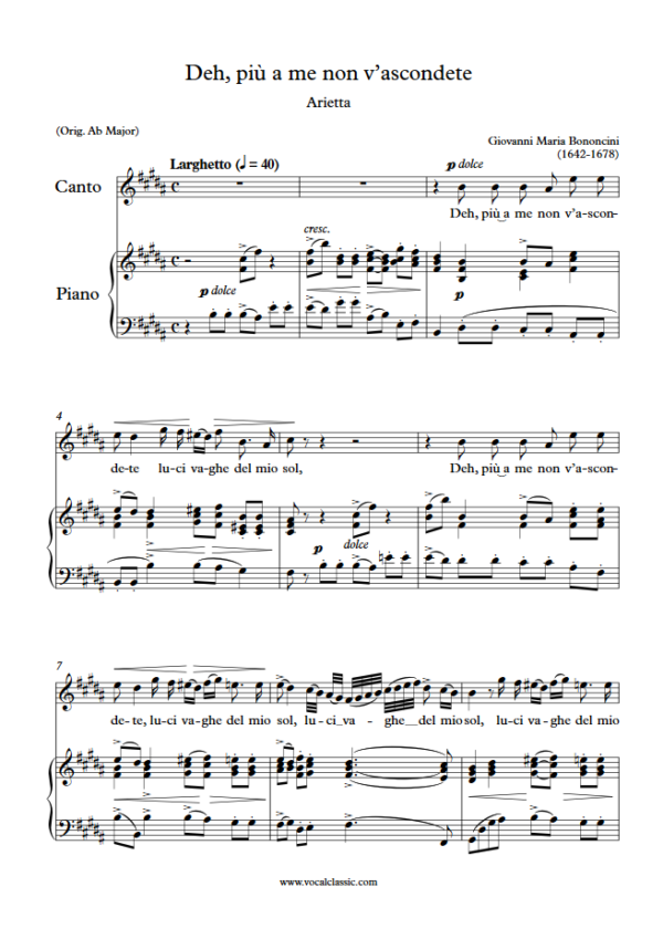 G. M. Bononcini : Deh, più a me non v’ascondete (B Key) PDF Sheet music