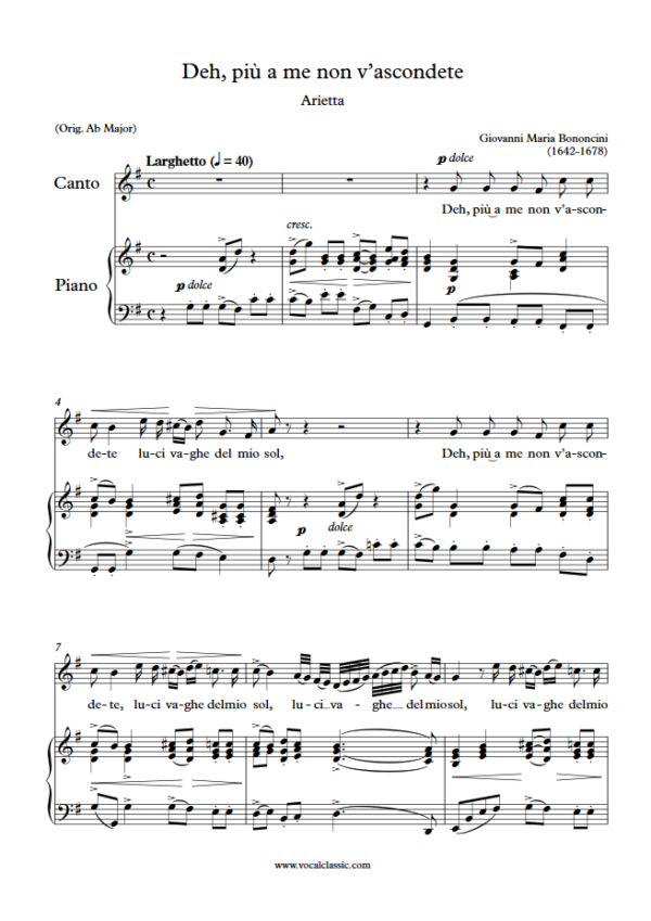 G. M. Bononcini : Deh, più a me non v’ascondete (G Key) PDF Sheet music