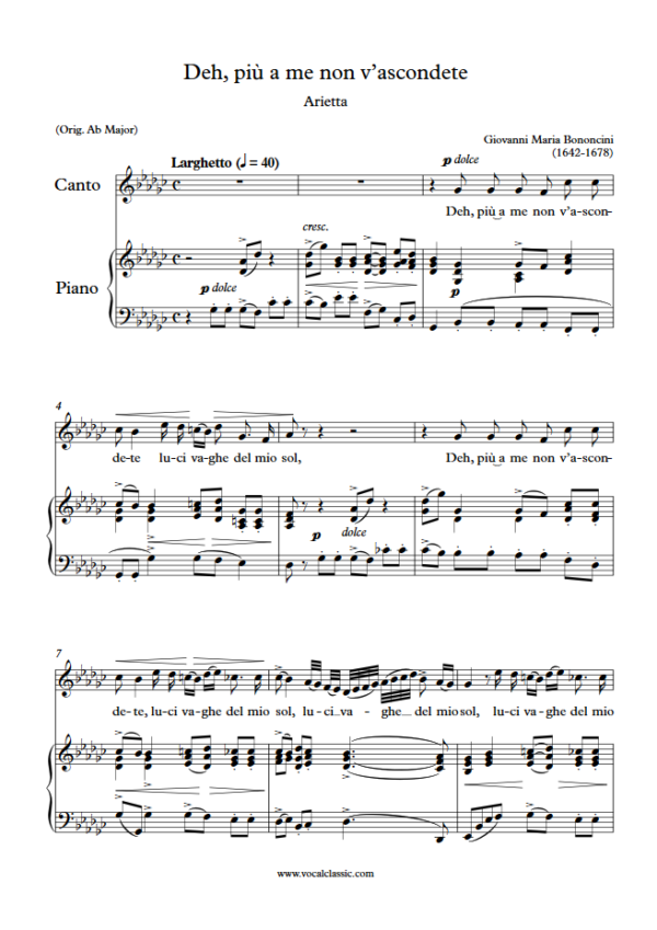 G. M. Bononcini : Deh, più a me non v’ascondete (Gb Key) PDF Sheet music