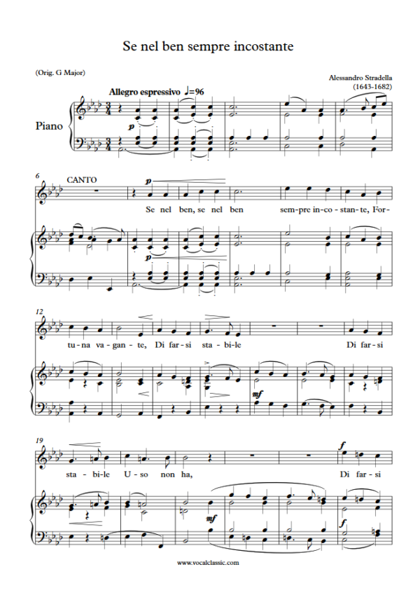 A. Stradella : Se nel ben sempre incostante (Ab Key) PDF Sheet music