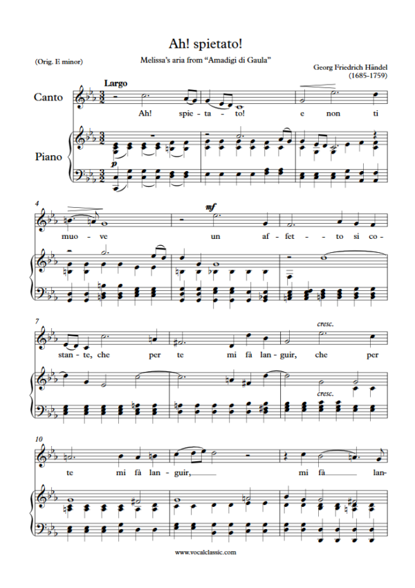 G. F. Handel : Ah! spietato! (C minor Key) PDF Sheet music