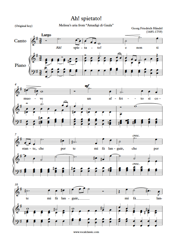 G. F. Handel : Ah! spietato! (E minor Key, Original) PDF Sheet music