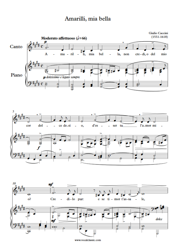 G. Caccini : Amarilli, mia bella (C sharp minor Key) PDF Sheet music