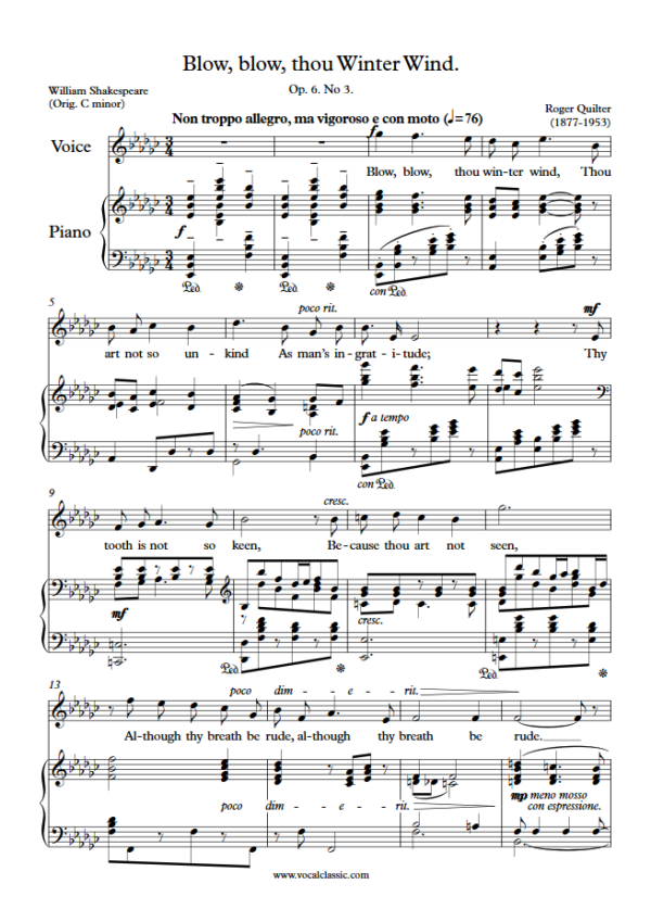 R. Quilter : Blow, blow, thou Winter Wind (Eb minor Key) PDF Sheet music