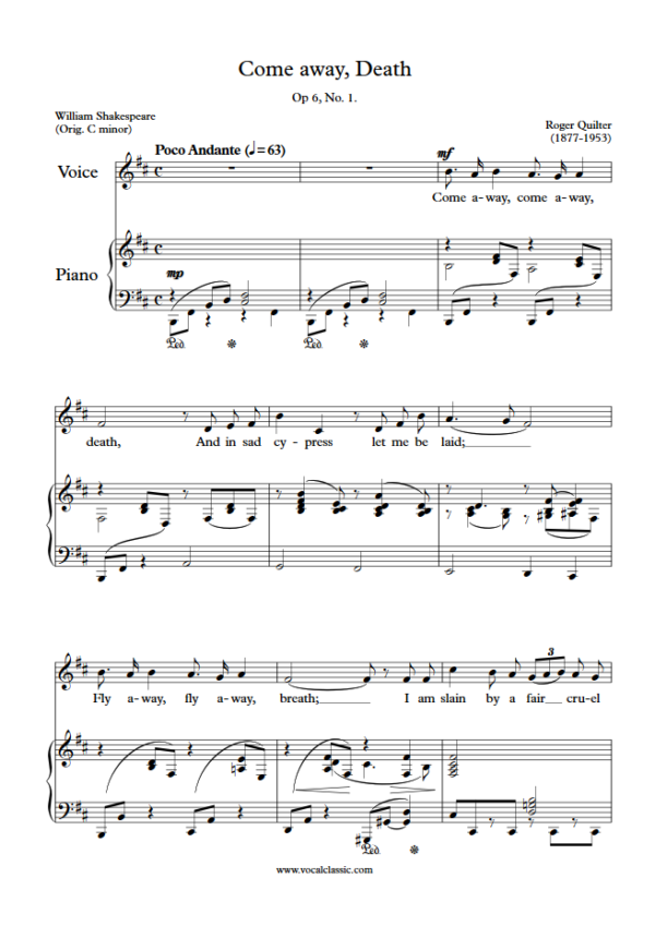 R. Quilter : Come away, Death (B minor Key) PDF Sheet music