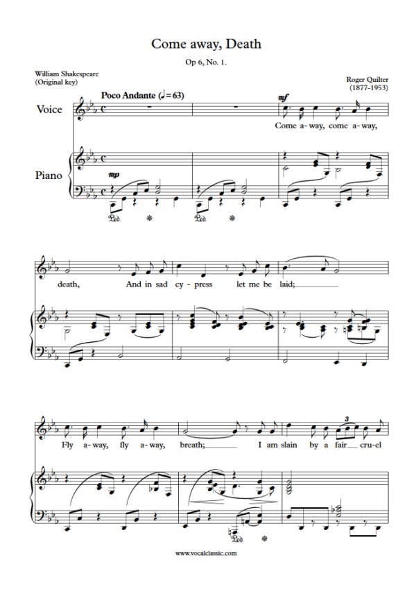 R. Quilter : Come away, Death (C minor Key, Original) PDF Sheet music