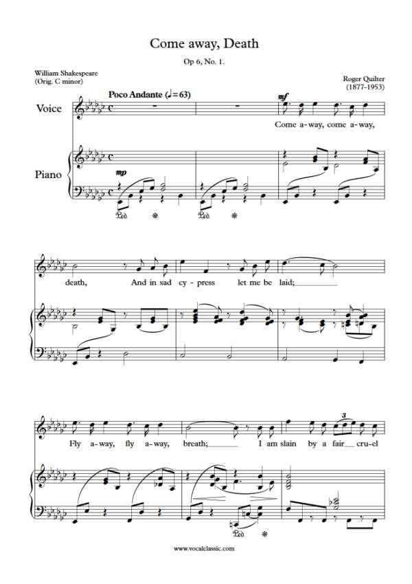 R. Quilter : Come away, Death (Eb minor Key) PDF Sheet music