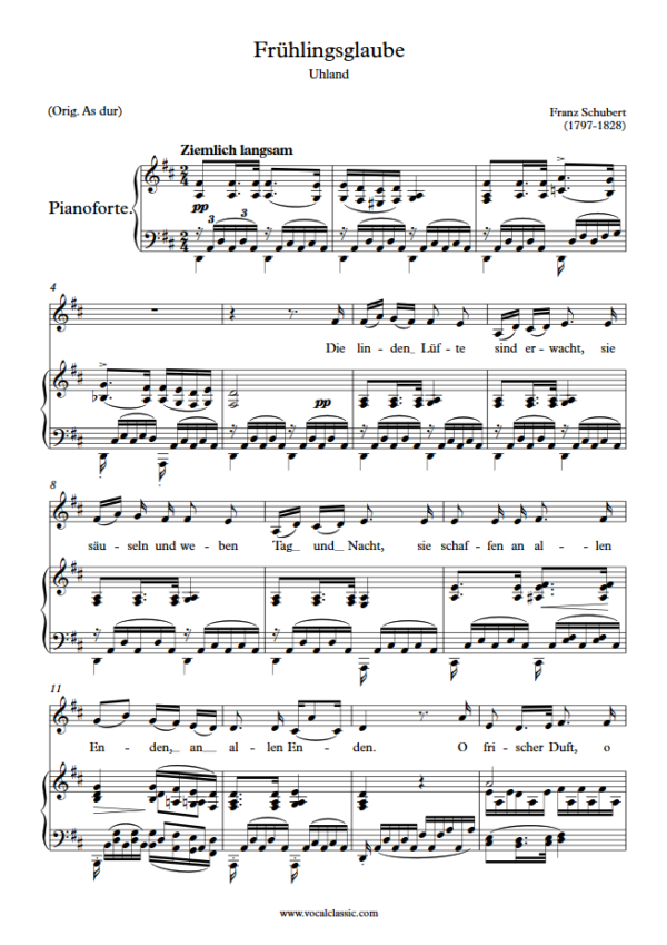 F. Schubert : Frühlingsglaube (D Key) PDF Sheet music