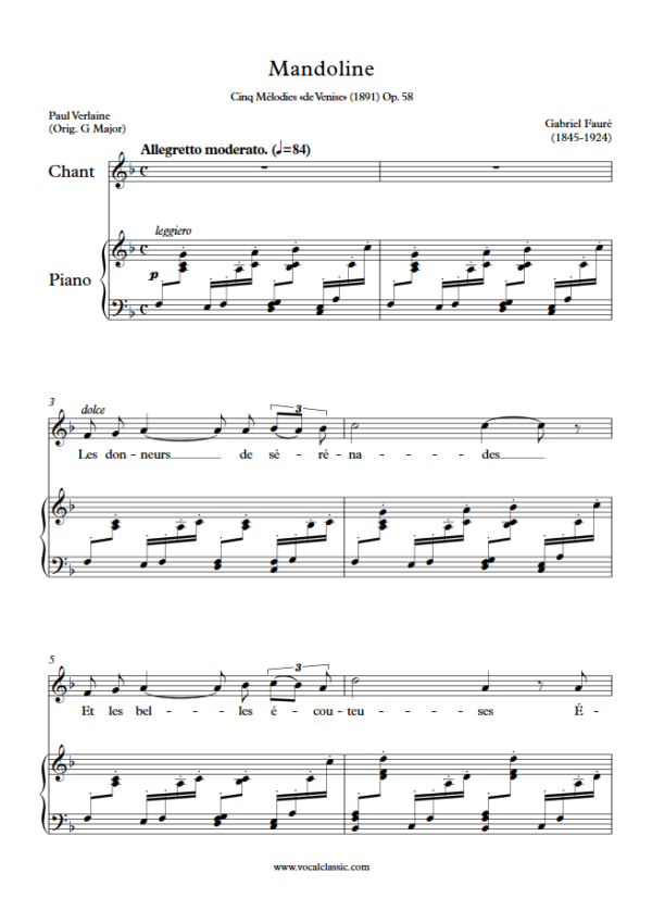 G. Fauré : Mandoline (F Key) PDF Sheet music