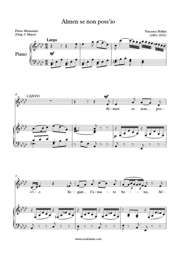 V. Bellini : Almen se non poss’io (Ab Key) PDF Sheet music