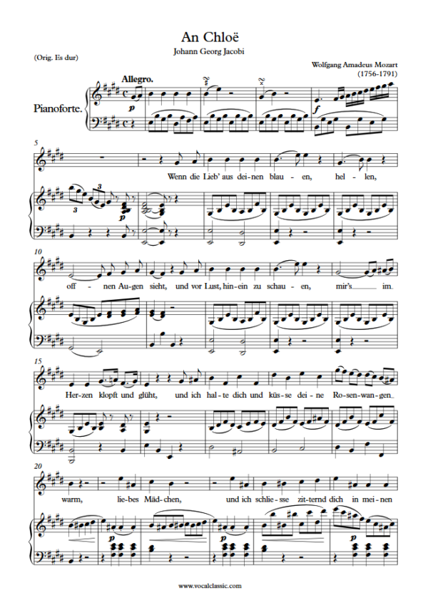 W. A. Mozart : An Chloë (E Key) PDF Sheet music