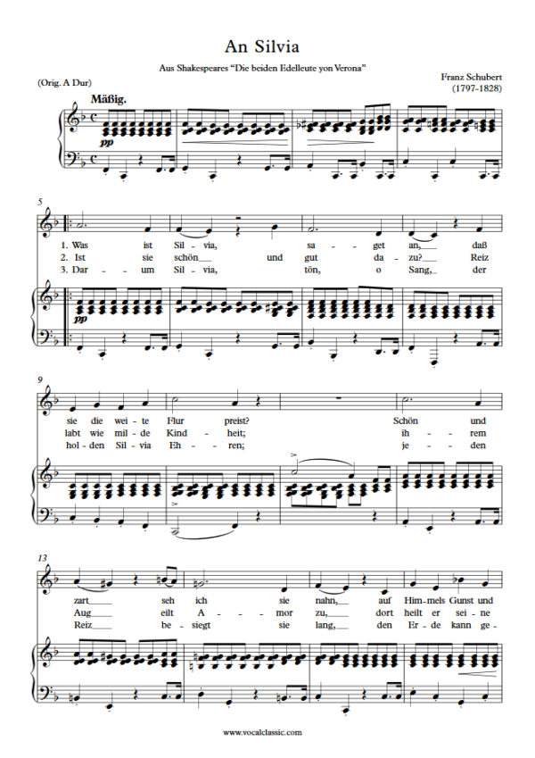 F. Schubert : An Silvia (F Key) PDF Sheet music