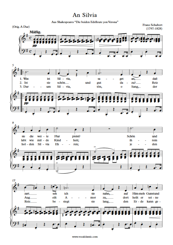 F. Schubert : An Silvia (G Key) PDF Sheet music