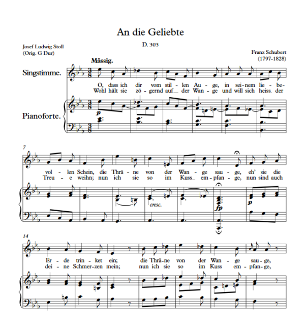 F. Schubert : An die Geliebte (Eb Key) PDF Sheet music