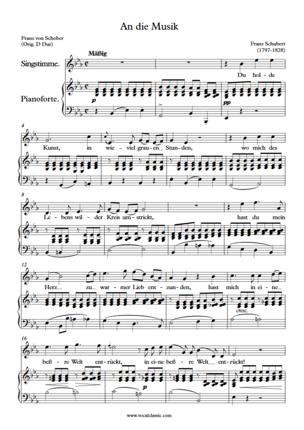 F. Schubert : An die Musik (Eb Key) PDF Sheet music