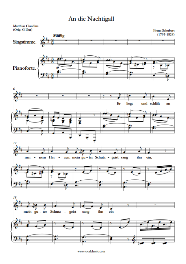 F. Schubert : An die Nachtigall (D Key) PDF Sheet music