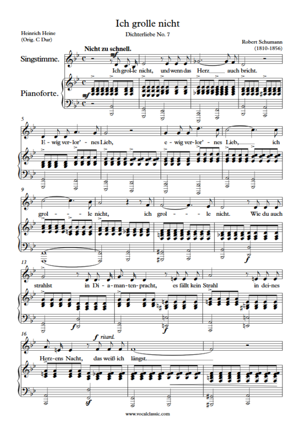 R. Schumann : Ich grolle nicht (Bb Key) PDF Sheet music