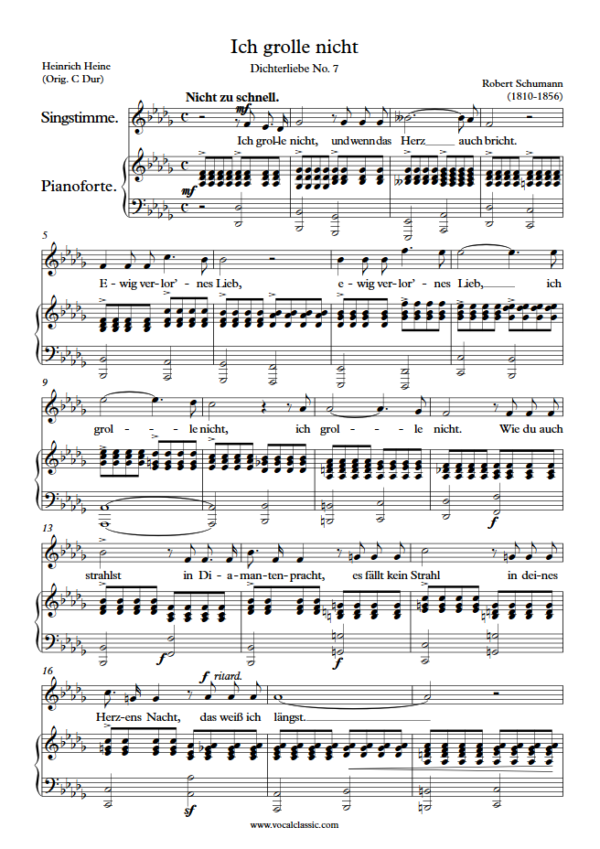 R. Schumann : Ich grolle nicht (Db Key) PDF Sheet music