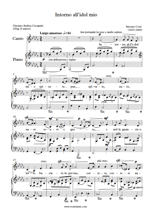 A. Cesti : Intorno all’idol mio (Bb minor Key) PDF Sheet music