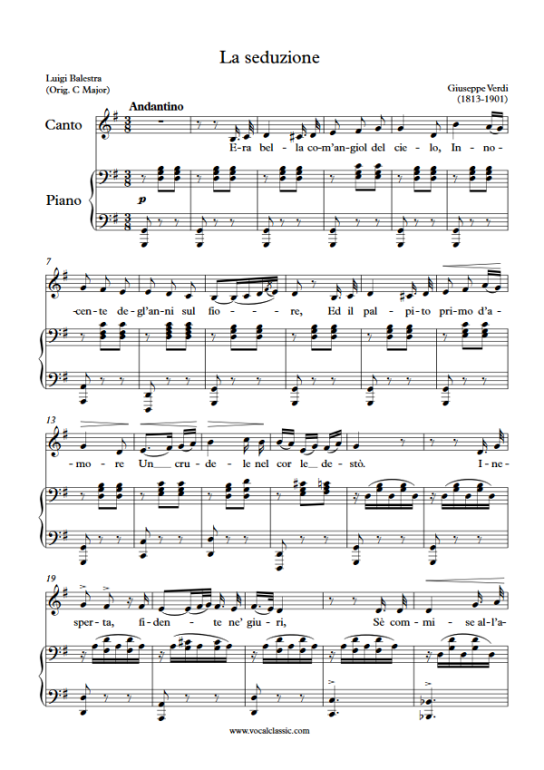 G. Verdi : La seduzione (G Key) PDF Sheet music