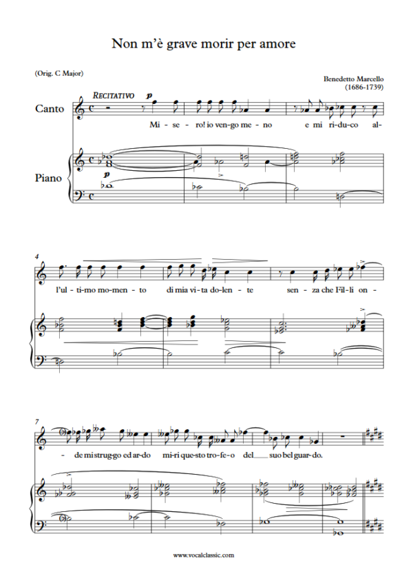 B. Marcello : Non m’è grave morir per amore (E Key) PDF Sheet music