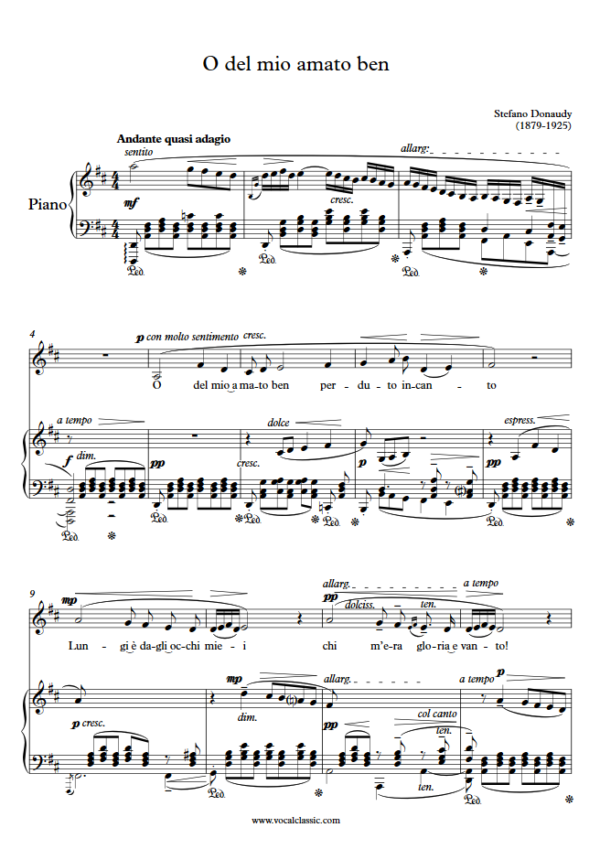 S. Donaudy : O del mio amato ben (D Key) PDF Sheet music