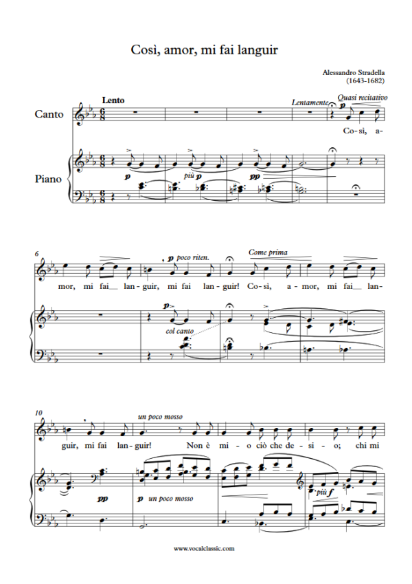 A. Stradella : Così, amor, mi fai languir (C minor Key) PDF Sheet music