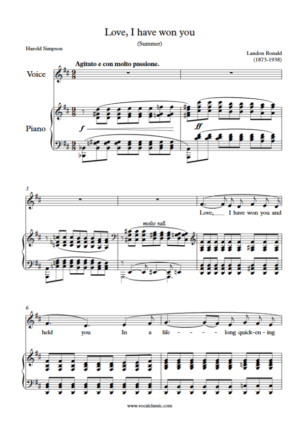 L. Ronald : Love, I have won you (D Key) PDF Sheet music