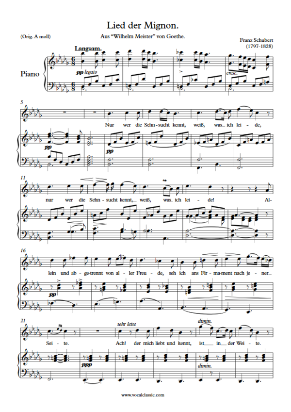 F. Schubert : Nur wer die Sehnsucht kennt (Bb minor key) PDF Sheet music