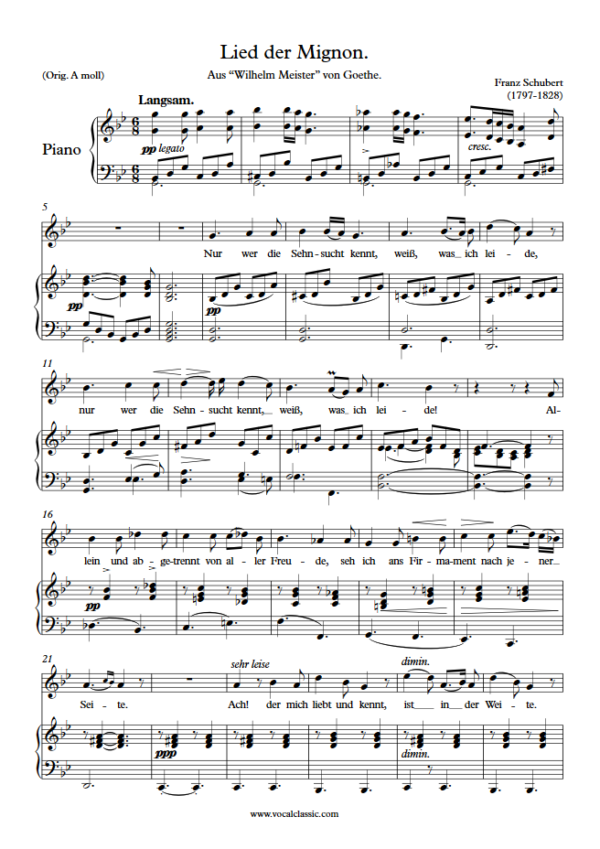 F. Schubert : Nur wer die Sehnsucht kennt (G minor key) PDF Sheet music