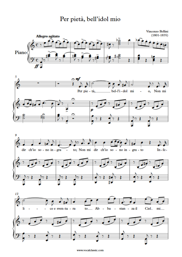 V. Bellini : Per pietà, bell’idol mio (A minor Key) PDF Sheet music