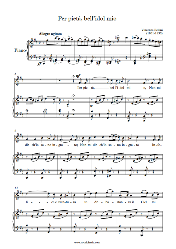 V. Bellini : Per pietà, bell’idol mio (B minor Key) PDF Sheet music