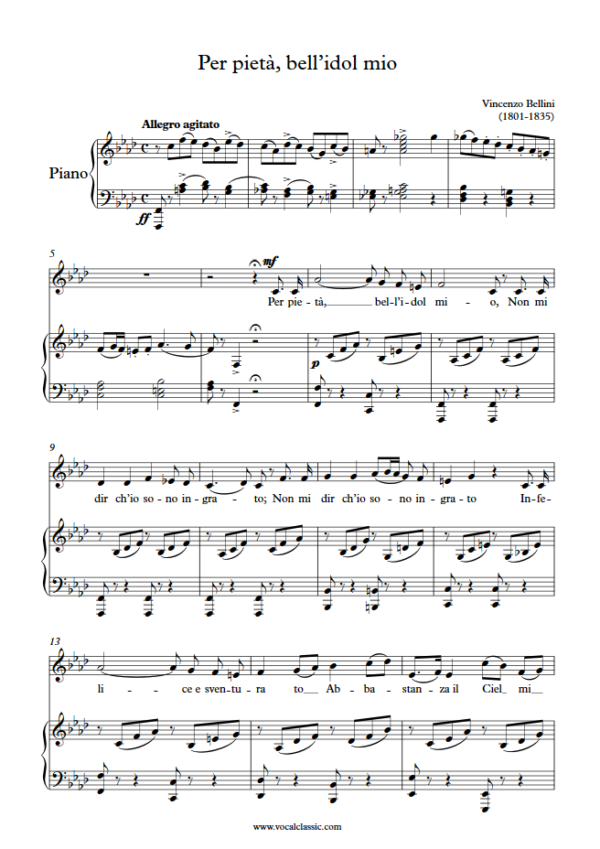 V. Bellini : Per pietà, bell’idol mio (F minor Key) PDF Sheet music