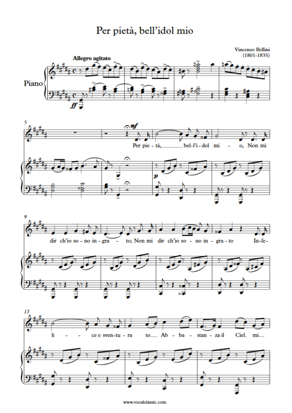 V. Bellini : Per pietà, bell’idol mio (G sharp minor Key) PDF Sheet music