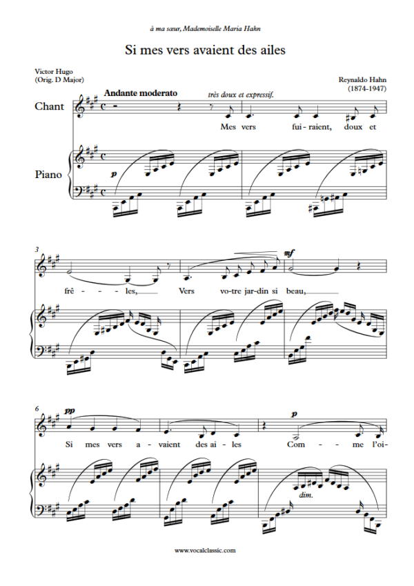 R. Hahn : Si mes vers avaient des ailes (A Key) PDF Sheet music