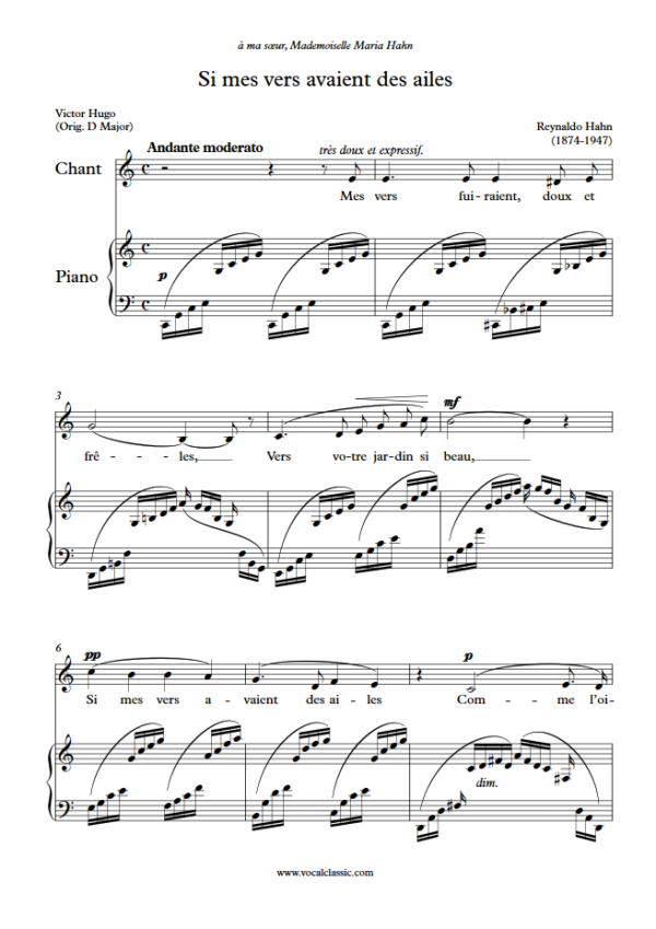 R. Hahn : Si mes vers avaient des ailes (C Key) PDF Sheet music