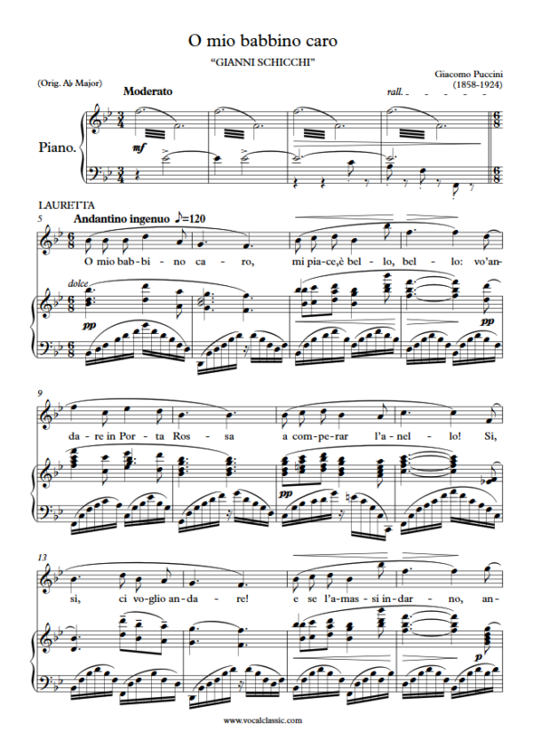 G. Puccini : O mio babbino caro (Bb Key) PDF Sheet music