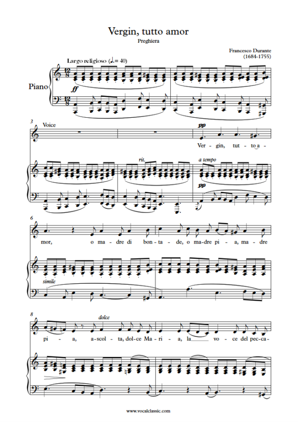 F. Durante : Vergin, tutto amor (A minor Key) PDF Sheet music