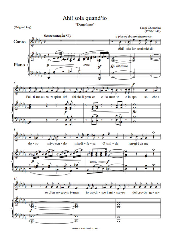 L. Cherubini : Ahi! sola quand’io (Db Key, Original) PDF Sheet music